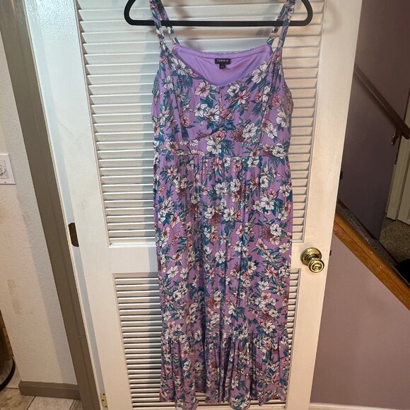 Torrid Lavender Floral Print Boho Maxi Lenny Tiered Dress Size 1 - Picture 1 of 5